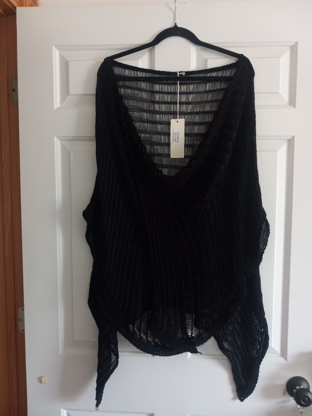 Black Open-Weave Draped Women's Cardigan